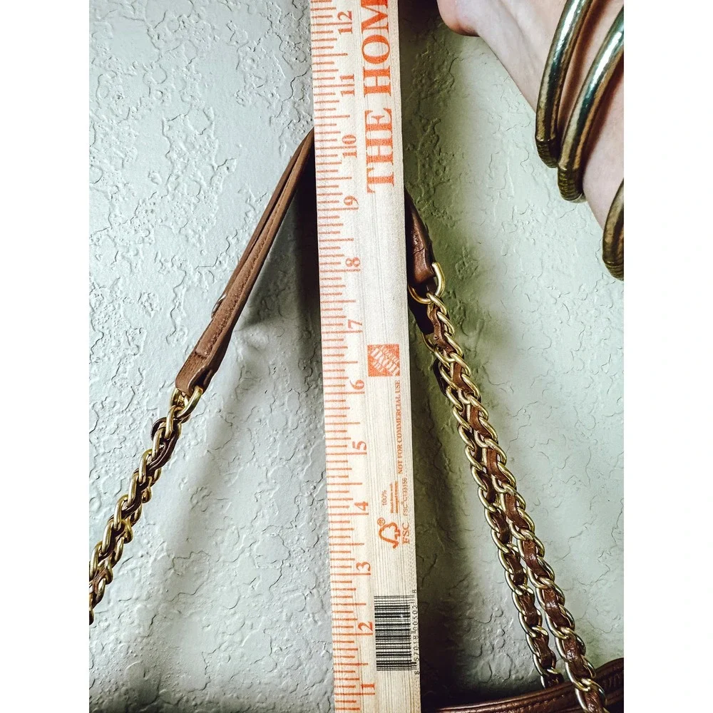 Tory Burch Amanda Large Tote Pebbled Leather Chain Shoulder Bag Camel Tan